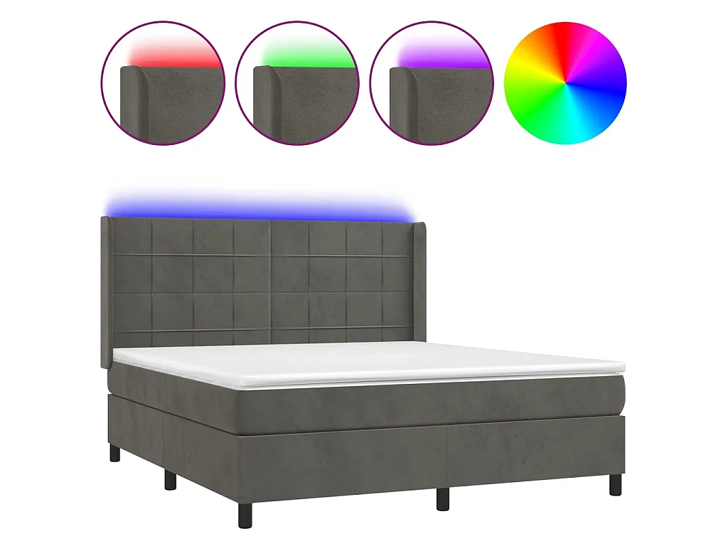 Ensemble complet boxspring - 180x200 cm + sommier à lattes de lit+ matelas + LED Gris foncé SRGW60012