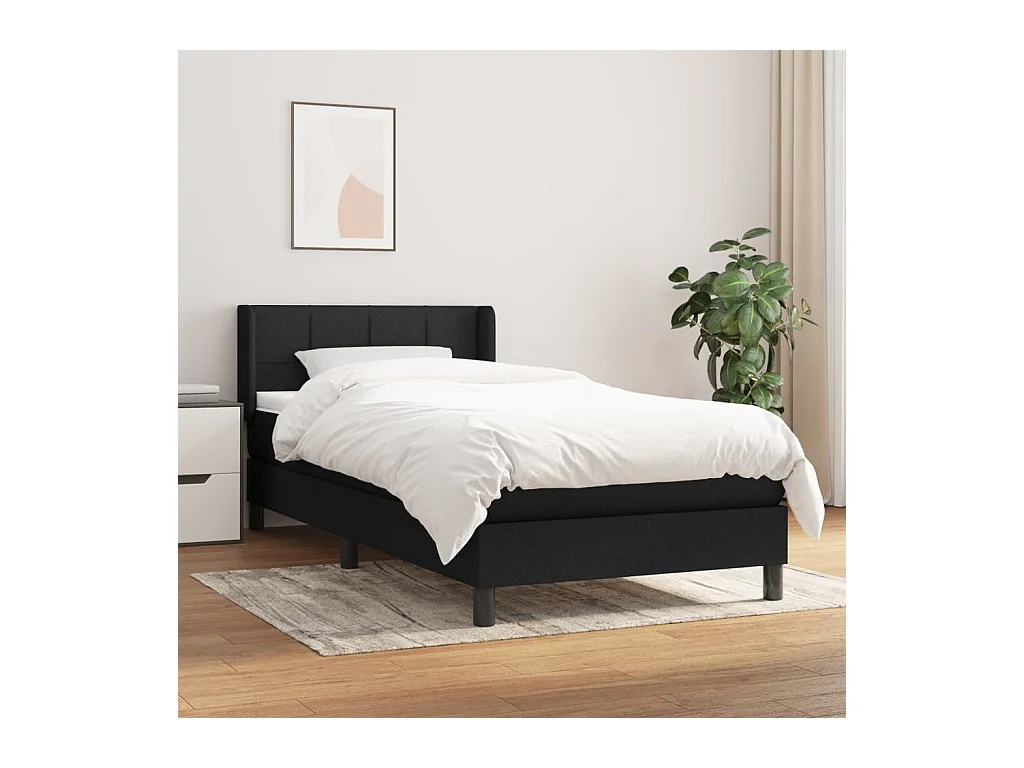 Ensemble complet boxspring - 90x190 cm + sommier tapissier + matelas Noir Tissu SRGW25128