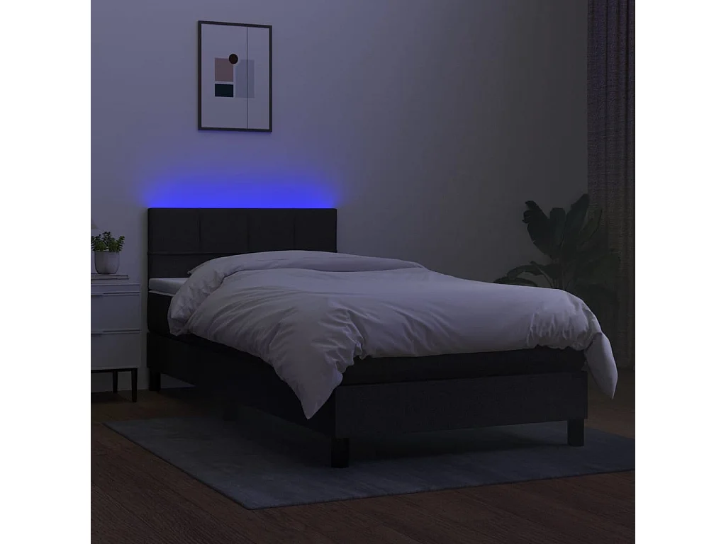 Conjunto Boxspring - 100x200 cm + Somieres + colchón + luces LED tela negro ES44924