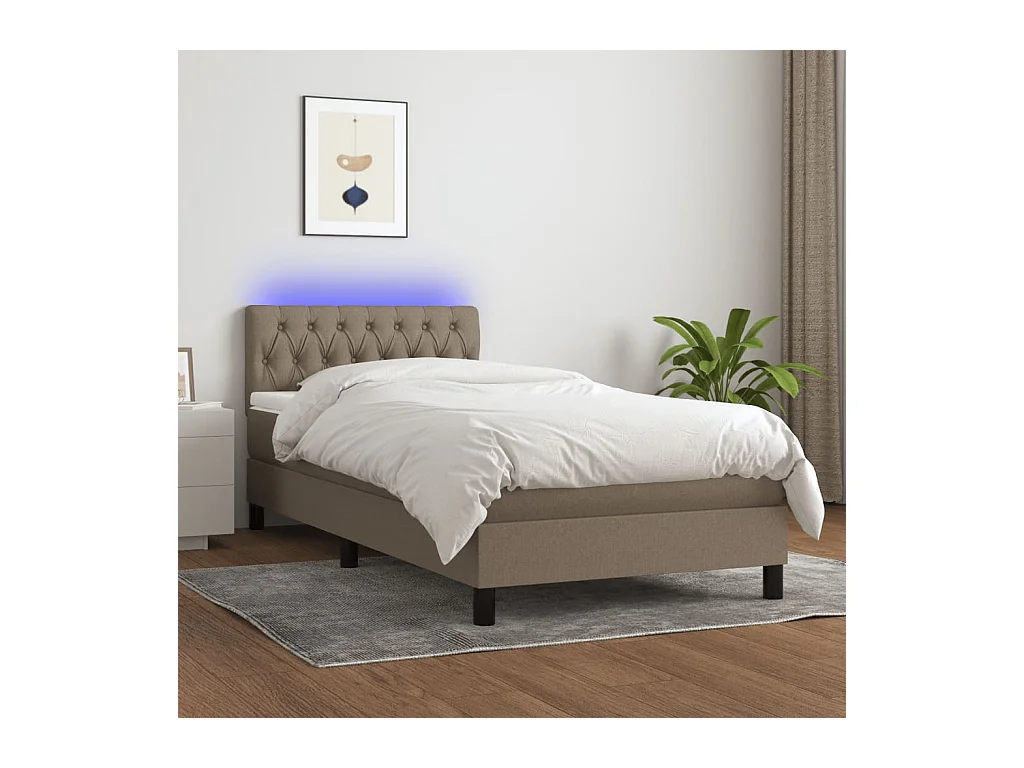 Conjunto Boxspring - 90x200 cm + Somieres + colchón + luces LED tela gris taupe ES44656