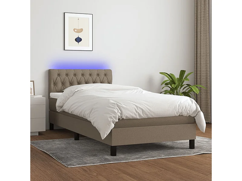 LED-Boxspringbett mit Matratze,Bett für Schlafzimmer Taupe 90x200 cm Stoff -CFW20817