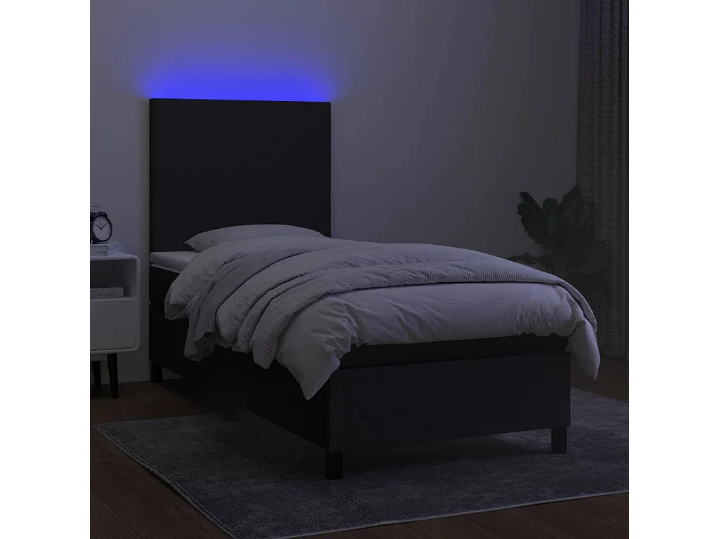 Ensemble complet boxspring - 90x200 cm + sommier à lattes de lit + matelas + LED Noir Tissu SRGW28711