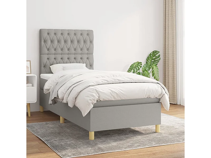 Cama continental com molas+ colchão 90x190 cm tecido cinzento-claro PT989038
