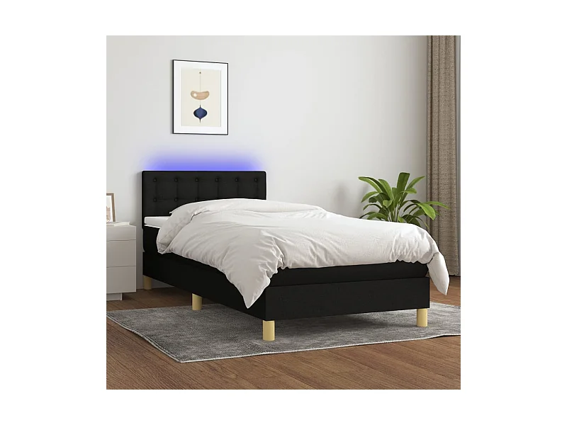 LED-Boxspringbett mit Matratze,Bett für Schlafzimmer Schwarz 90x190 cm Stoff -CFW48450