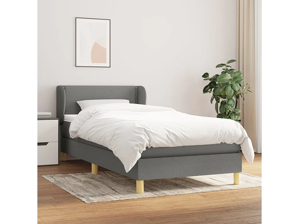 Ensemble complet boxspring - 100x200 cm + sommier tapissier + matelas Gris foncé Tissu SRGW69786