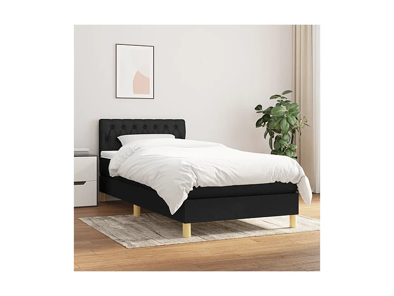 Ensemble complet boxspring - 90x200 cm + sommier tapissier + matelas Noir Tissu SRGW93995