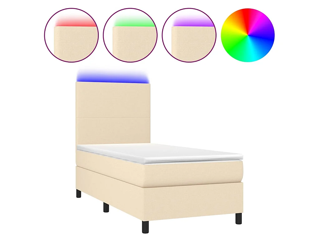 Cama continental c/ colchão e LED 90x200 cm tecido cor creme PT961651