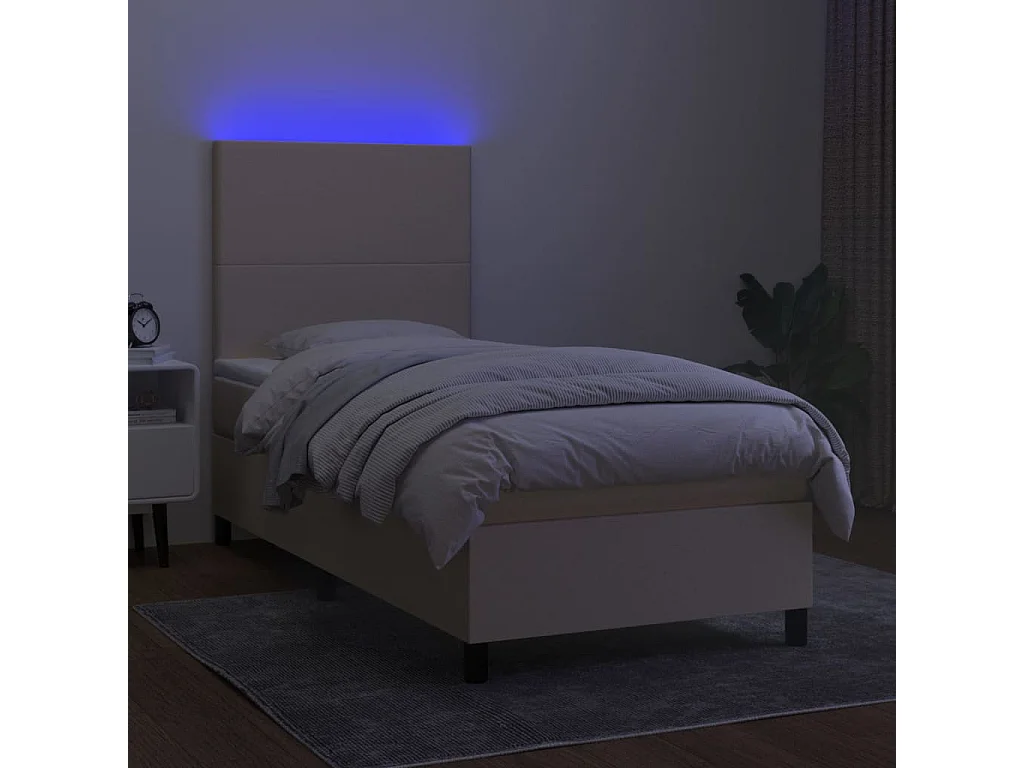 Cama continental c/ colchão e LED 90x200 cm tecido cor creme PT961651
