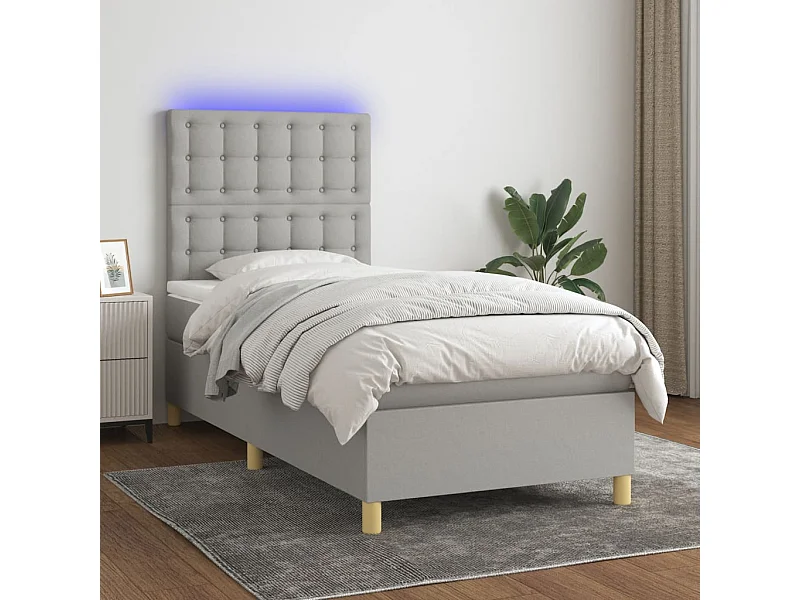 LED-Boxspringbett mit Matratze,Bett für Schlafzimmer Hellgrau 100x200 cm Stoff -CFW76554