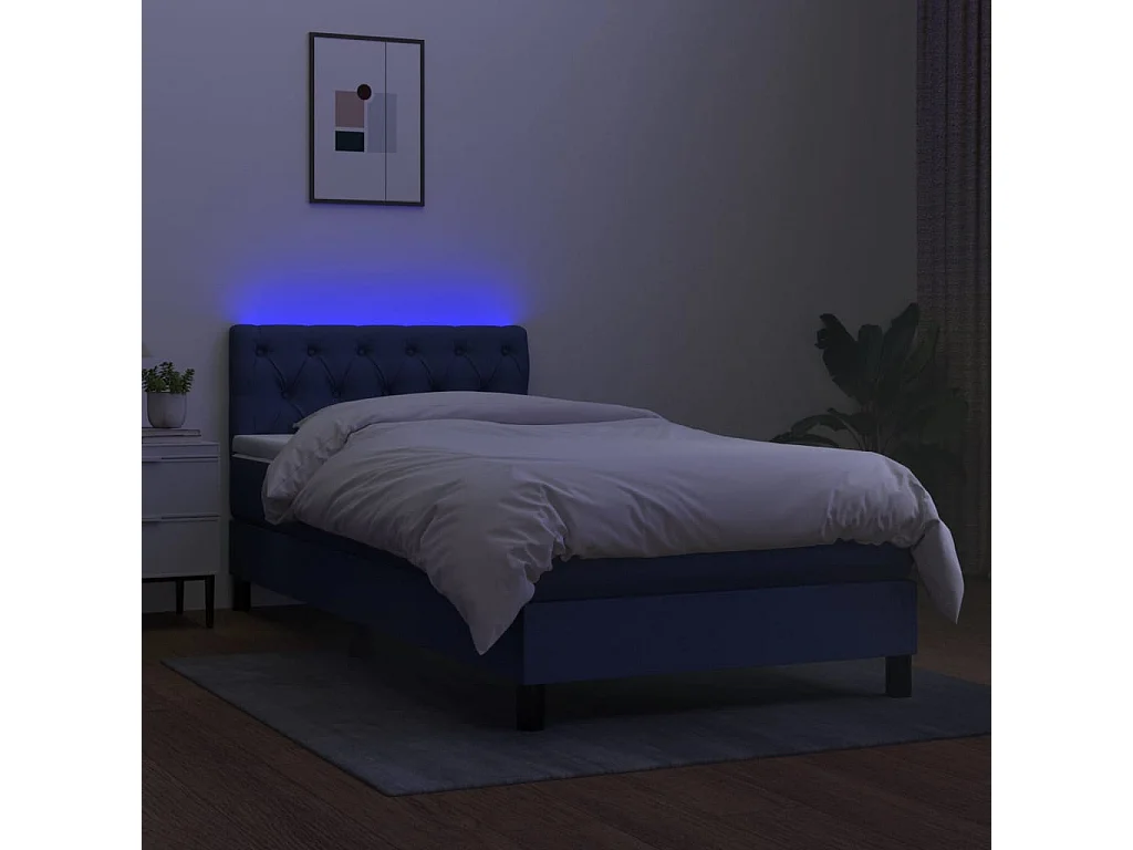 Ensemble complet boxspring - 80x200 cm + sommier à lattes de lit + matelas + LED Bleu Tissu SRGW57846