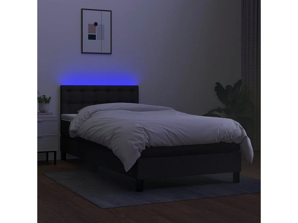 Conjunto Boxspring - 90x200 cm + Somieres + colchón + luces LED tela negro ES43448