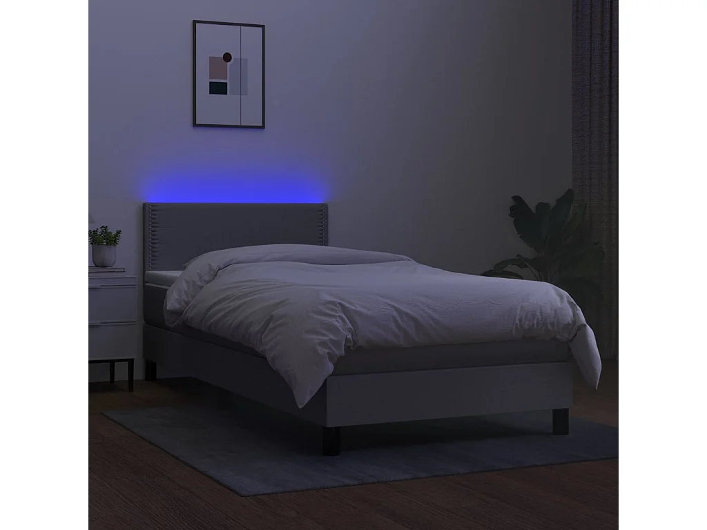 Conjunto Boxspring - 90x200 cm + Somieres + colchón + luces LED tela gris claro ES43578
