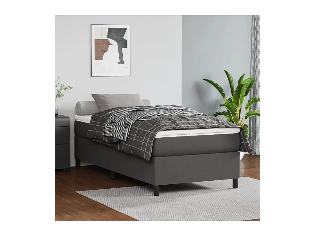 Ensemble complet boxspring - 90x200 cm + sommier tapissier + matelas Gris Similicuir SRGW80827