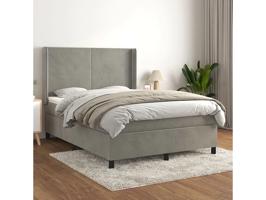 Ensemble complet boxspring - 140x190 cm + sommier tapissier + matelas Gris clair Velours SRGW72309