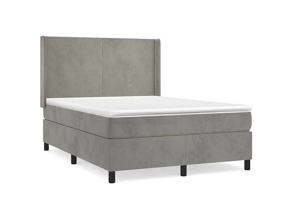 Ensemble complet boxspring - 140x190 cm + sommier tapissier + matelas Gris clair Velours SRGW72309