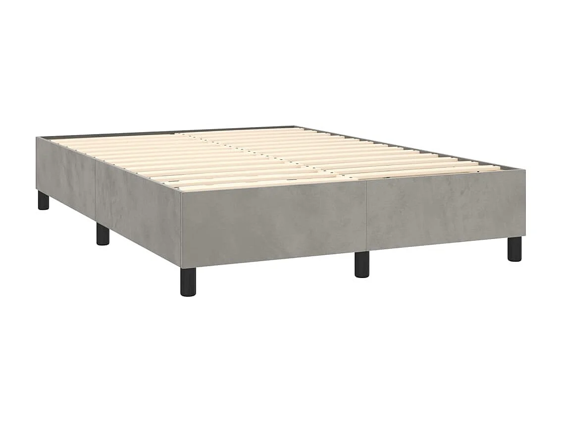 Ensemble complet boxspring - 140x190 cm + sommier tapissier + matelas Gris clair Velours SRGW72309