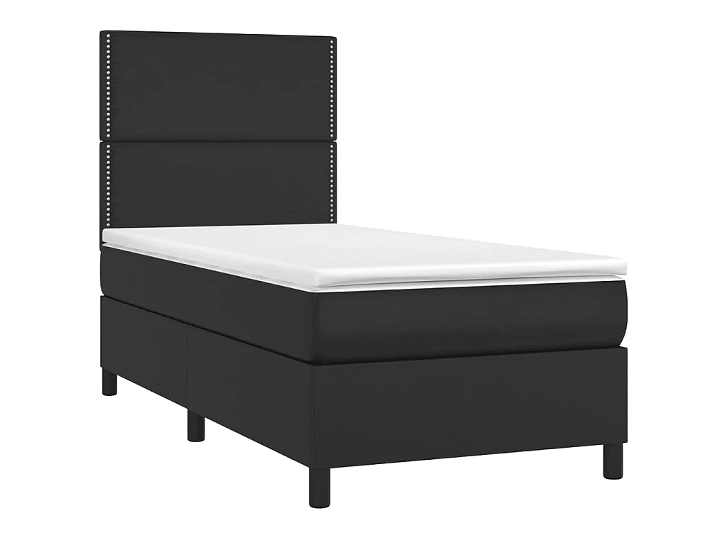 Conjunto Boxspring - 90x190 cm + Somieres + colchón + LED cuero sintético negro ES44307