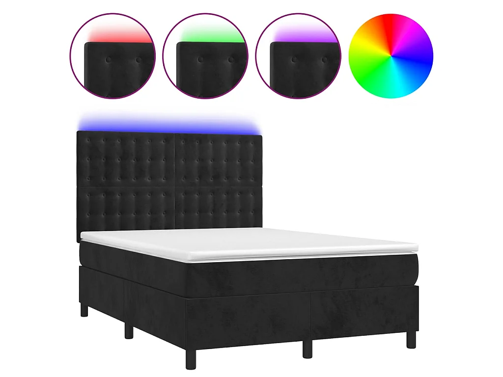 Conjunto Boxspring - 140x200 cm + Somieres + colchón + LED terciopelo negro ES43532