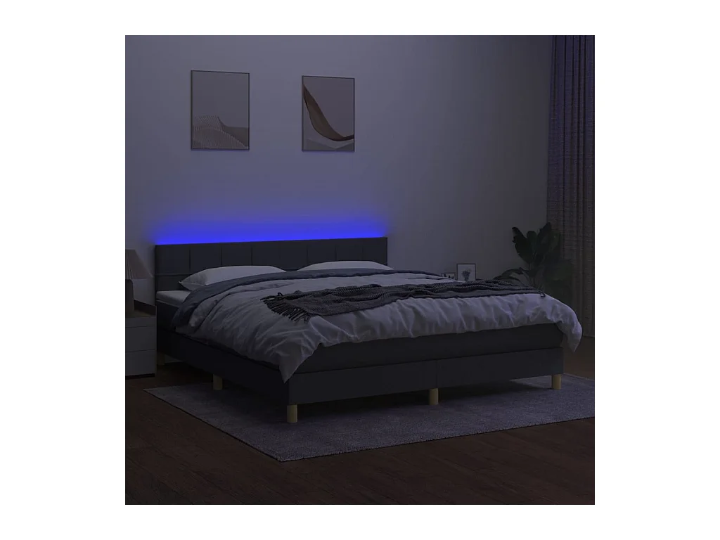 Ensemble complet boxspring - 180x200 cm + sommier à lattes de lit + matelas + LED Gris foncé SRGW28859