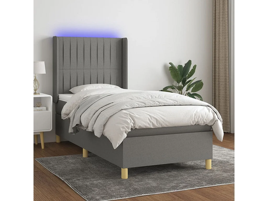 Conjunto Boxspring - 80x200 cm + Somieres + colchón + luces LED tela gris oscuro ES42946