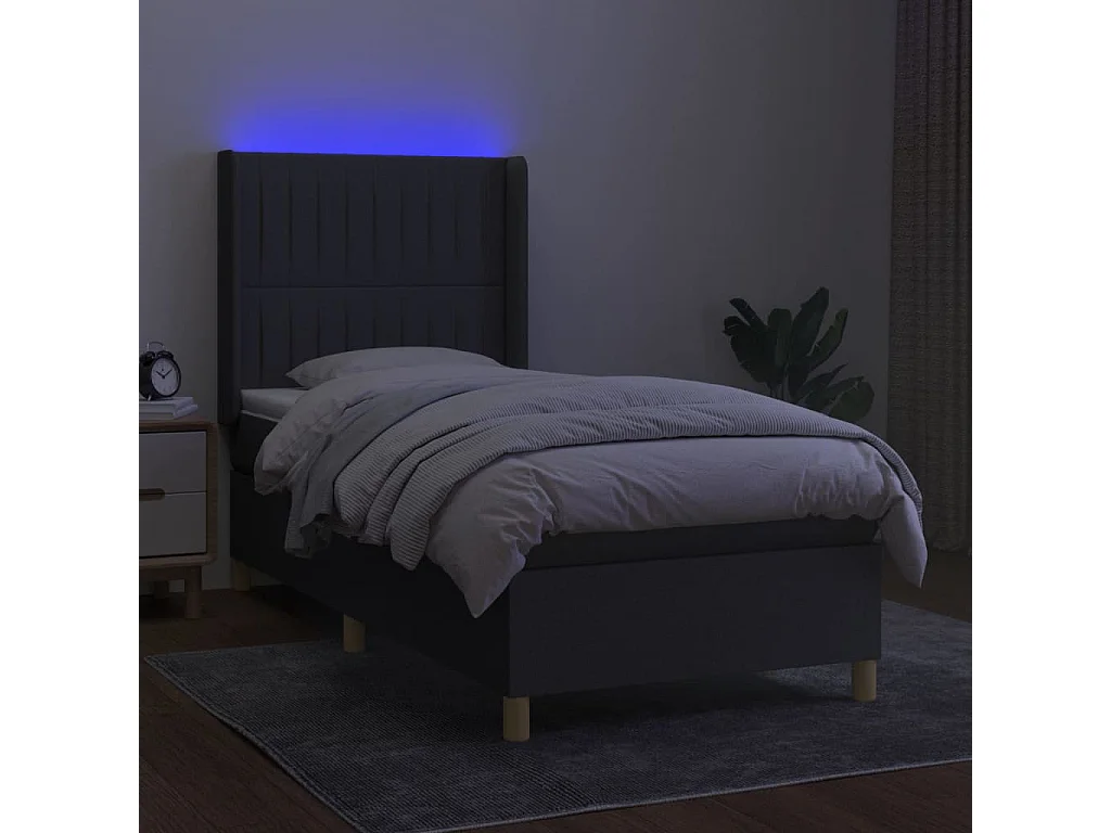 Conjunto Boxspring - 80x200 cm + Somieres + colchón + luces LED tela gris oscuro ES42946