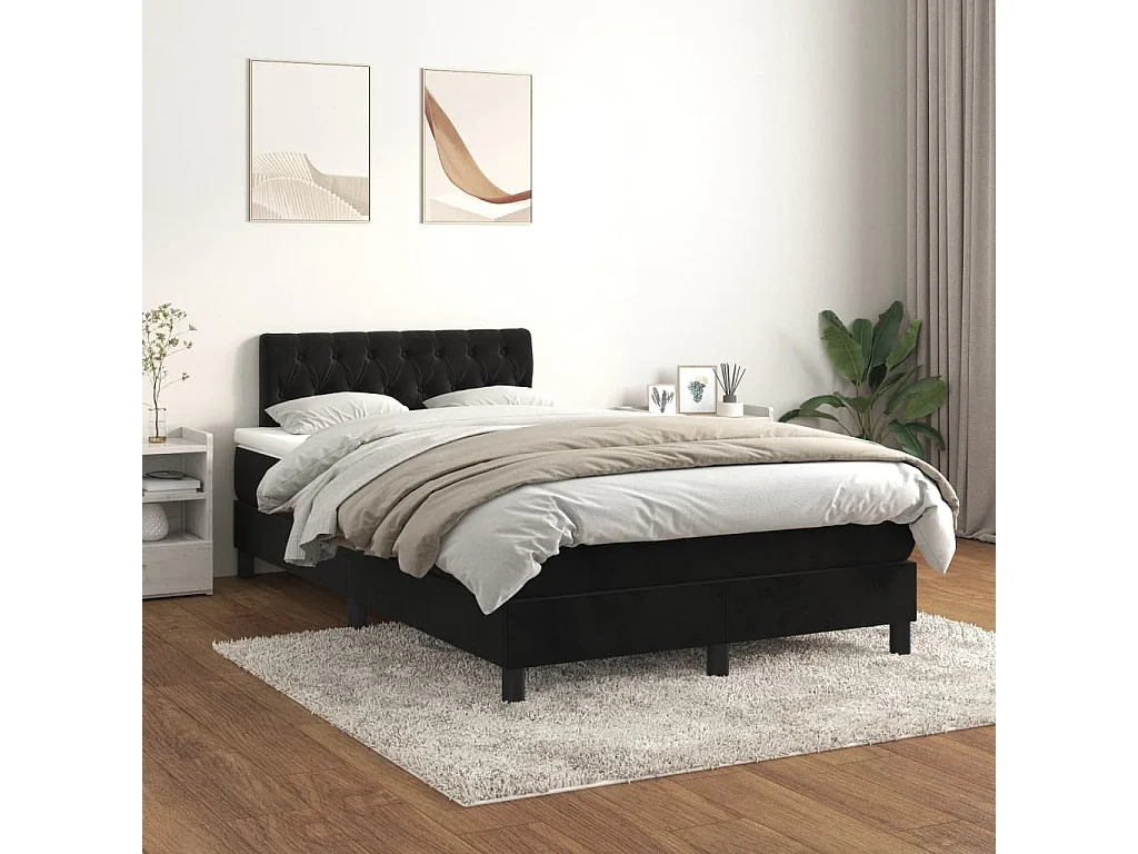 Ensemble complet boxspring - 120x200 cm + sommier tapissier + matelas Noir Velours SRGW50319