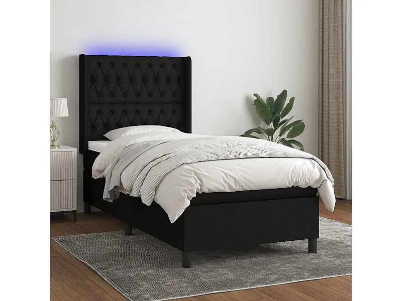 Cama continental c/ colchão e LED 80x200 cm tecido preto PT301958