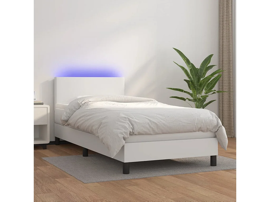 Ensemble complet boxspring - 80x200 cm + sommier à lattes de lit + matelas + LED Blanc SRGW75466
