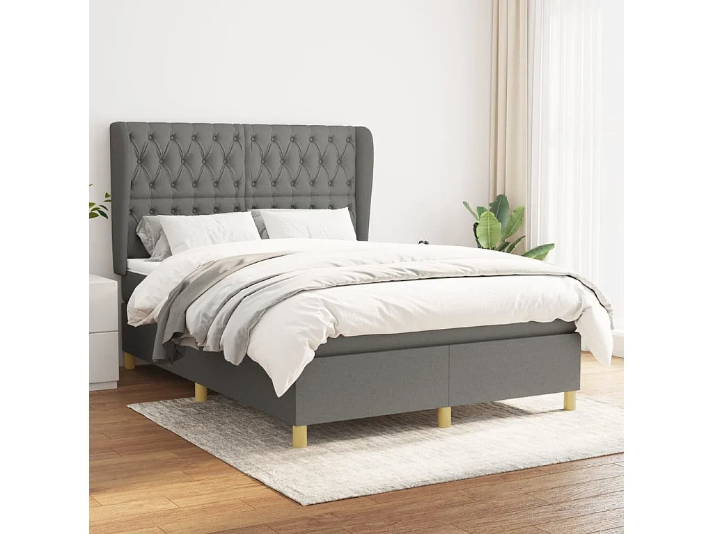 Ensemble complet boxspring - 140x190 cm + sommier tapissier + matelas Gris foncé Tissu SRGW54348