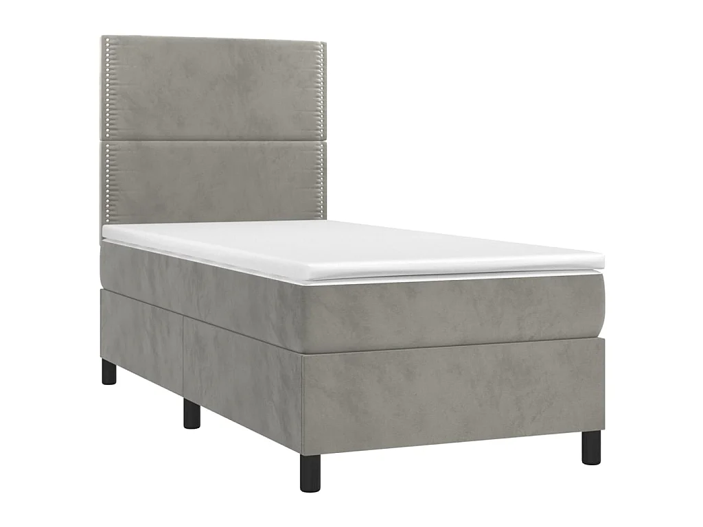 Ensemble complet boxspring - 100x200 cm + sommier tapissier + matelas Gris clair Velours SRGW40651