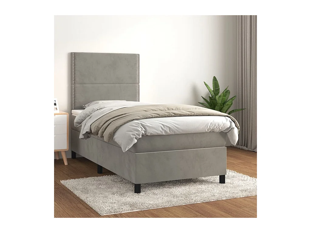 Ensemble complet boxspring - 100x200 cm + sommier tapissier + matelas Gris clair Velours SRGW40651