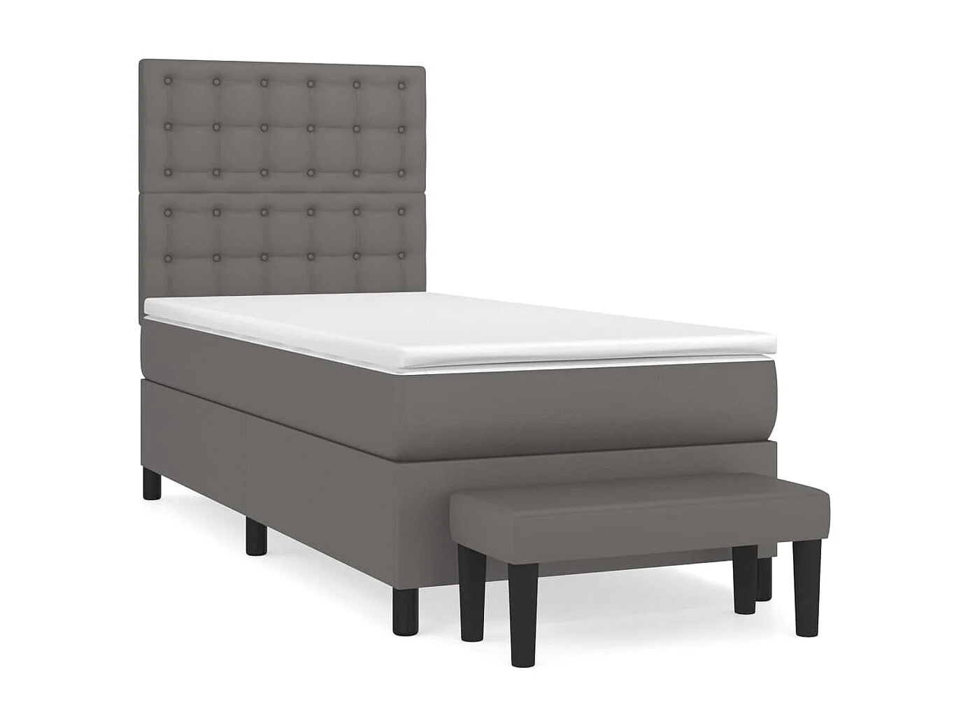 Cama continental com molas+ colchão 90x190 cm couro artificial cinzento PT533417