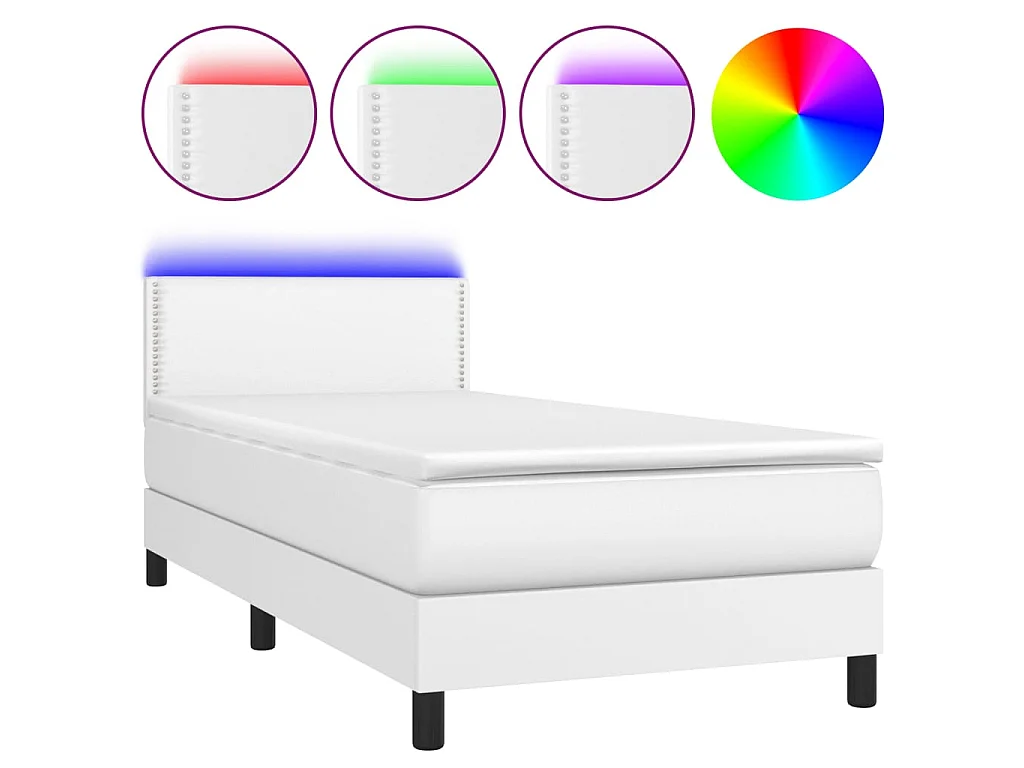 Cama continental c+ colchão/LED 100x200cm couro artificial branco PT627880