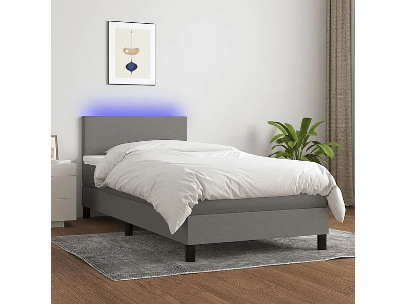 Conjunto Boxspring - 90x200 cm + Somieres + colchón + LED tela gris oscuro ES43615