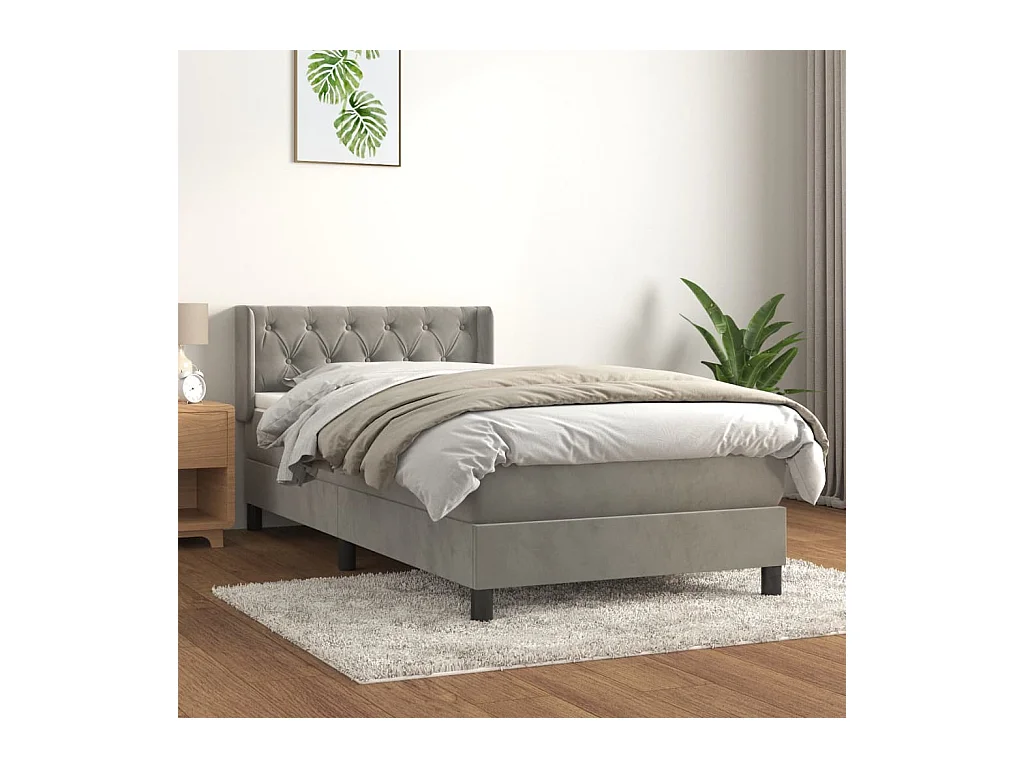 Conjunto Boxspring - 80x200 cm + Somieres + colchón terciopelo gris claro ES37237