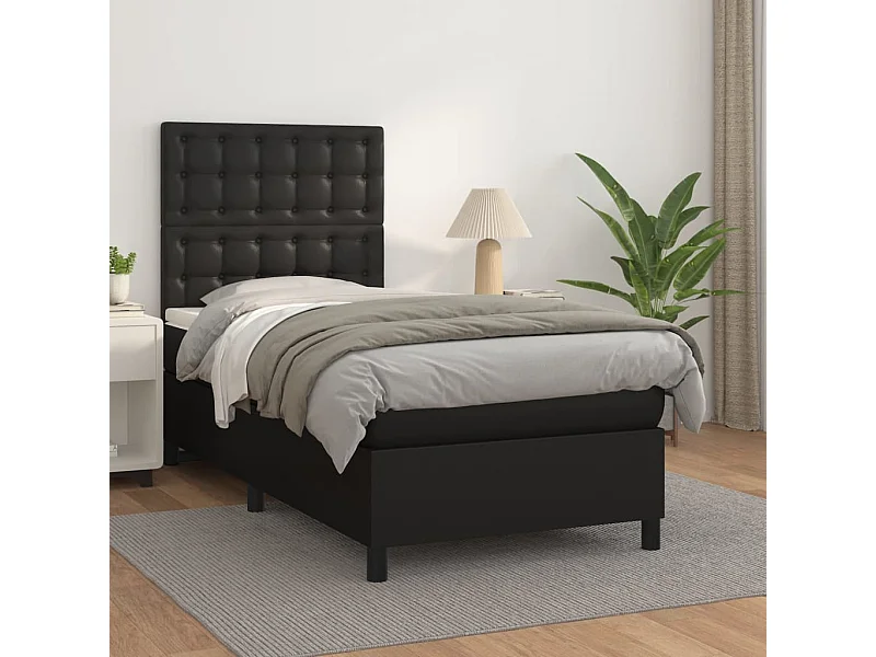 Cama continental com molas+ colchão 90x190 cm couro artificial preto PT764349