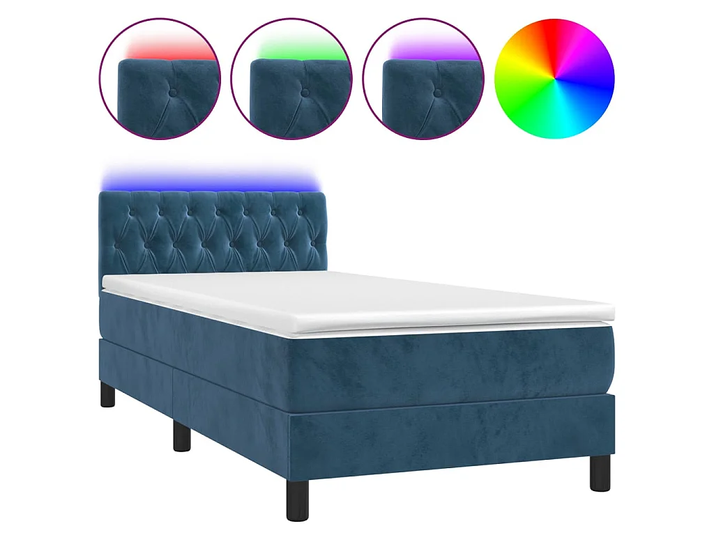 Cama continental c/ colchão/LED 100x200 cm veludo azul-escuro PT436390