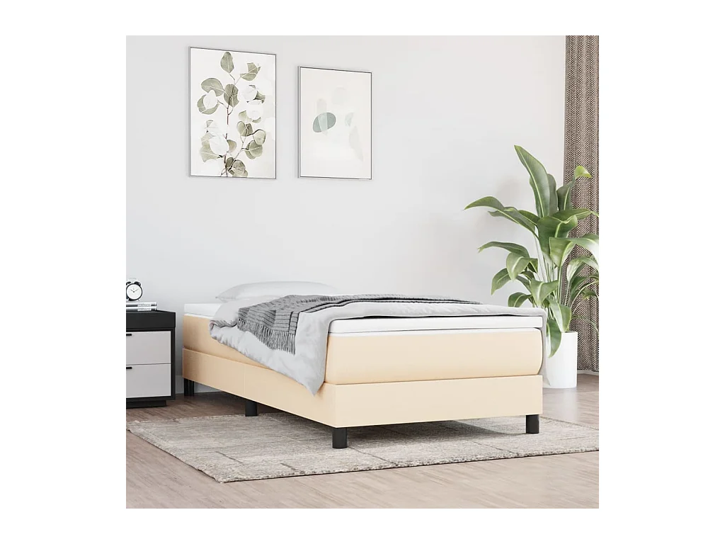 Ensemble complet boxspring - 100x200 cm + sommier tapissier + matelas Crème Tissu SRGW69590