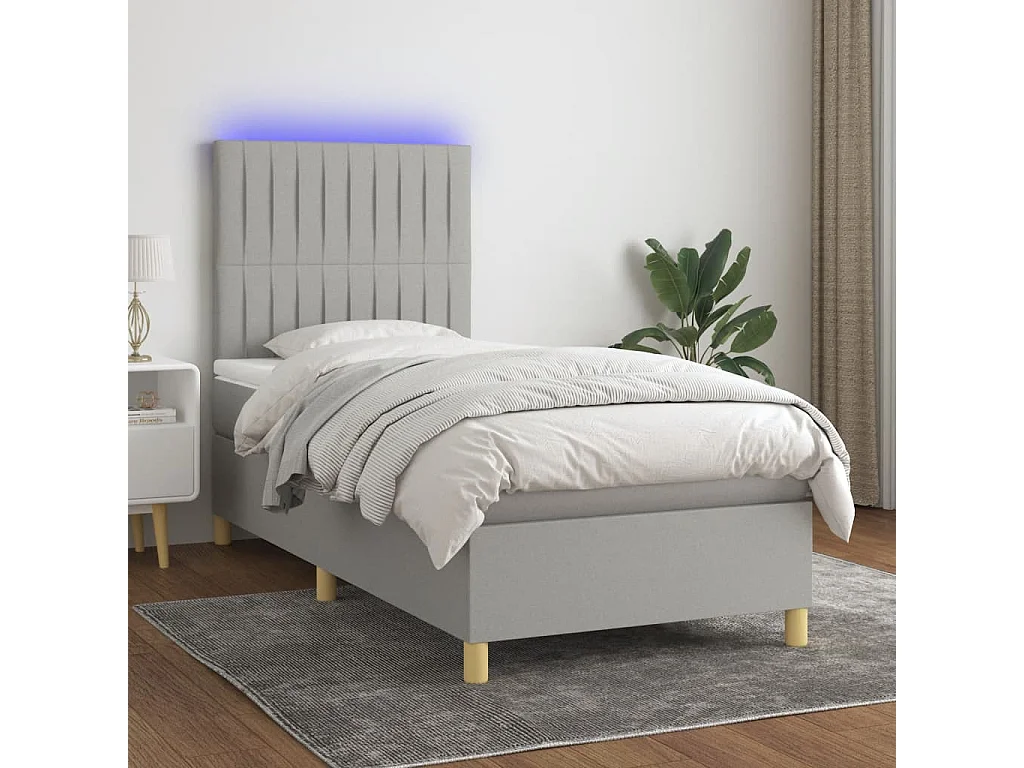 LED-Boxspringbett mit Matratze,Bett für Schlafzimmer Hellgrau 100x200 cm Stoff -CFW25101