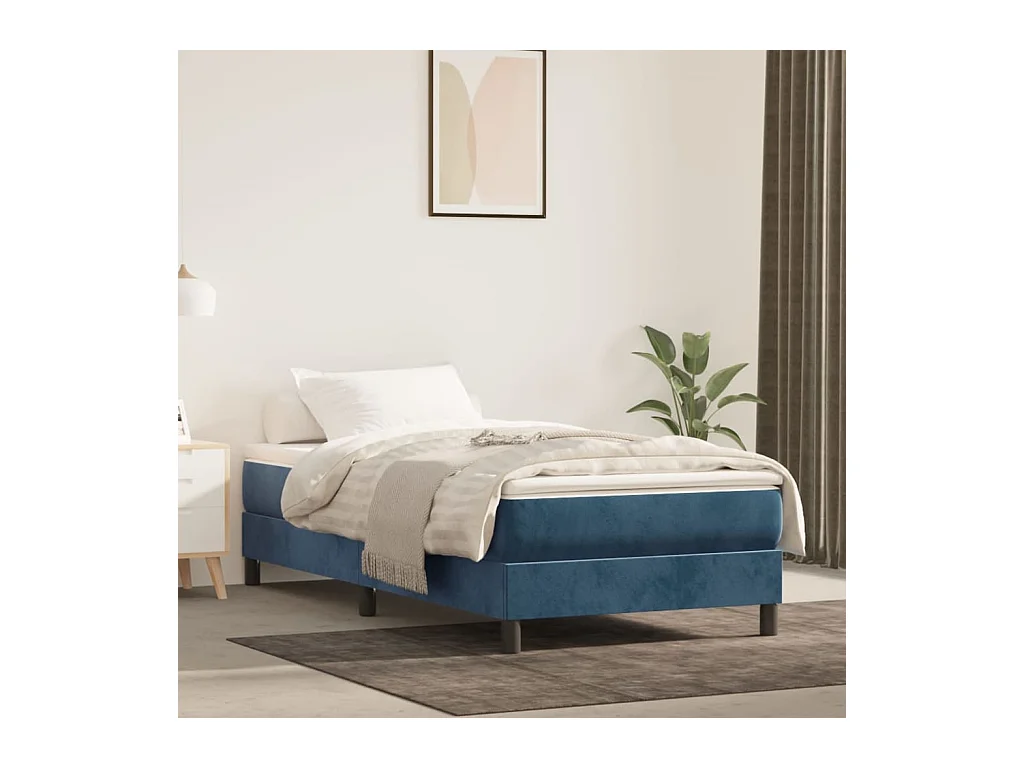 Ensemble complet boxspring - 80x200 cm + sommier tapissier + matelas Bleu foncé Velours SRGW68624