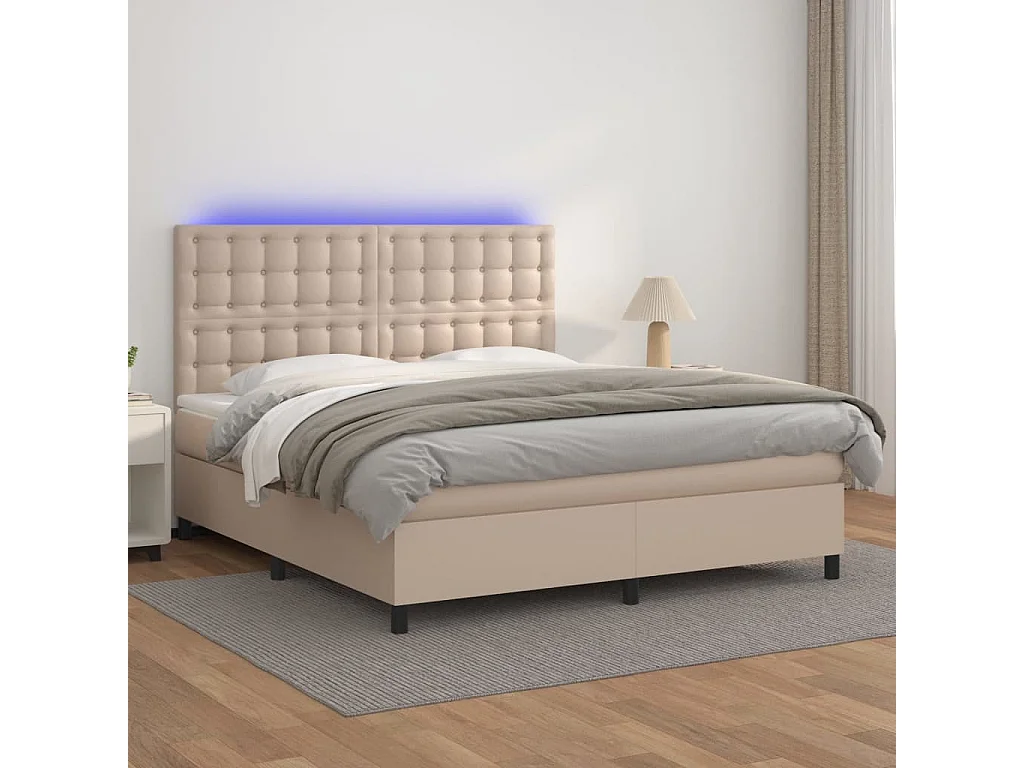 Ensemble complet boxspring - 160x200 cm + sommier à lattes de lit + matelas LED Cappuccino SRGW96632