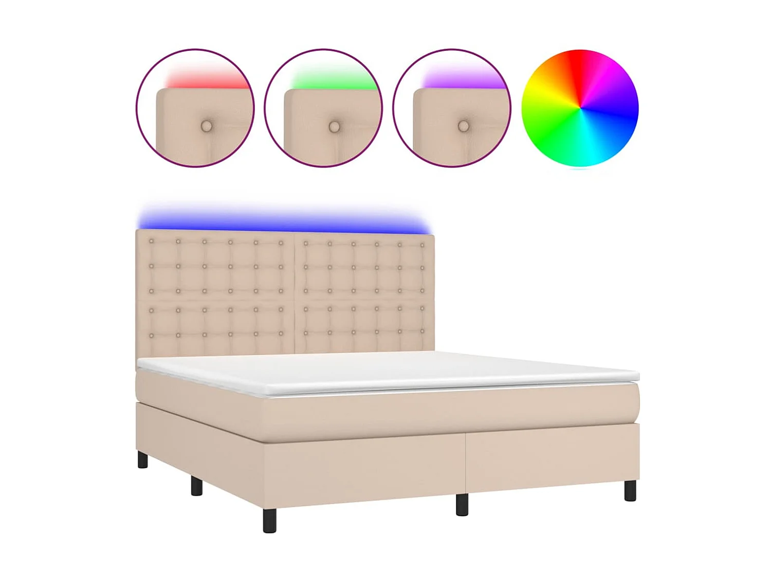 Ensemble complet boxspring - 160x200 cm + sommier à lattes de lit + matelas LED Cappuccino SRGW96632
