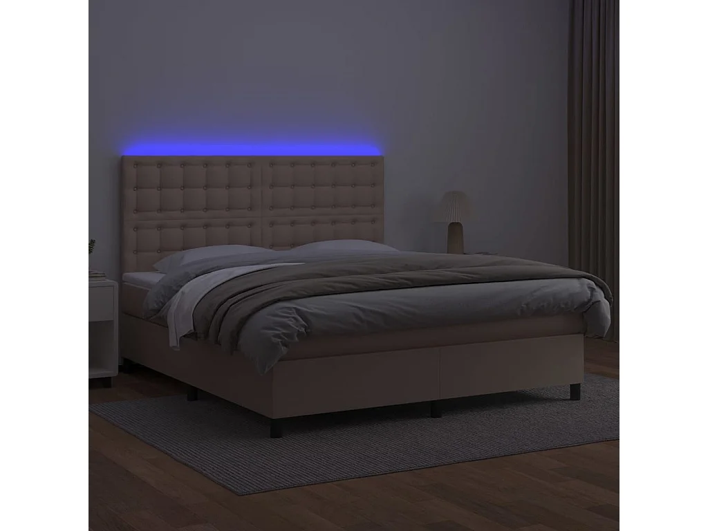 Ensemble complet boxspring - 160x200 cm + sommier à lattes de lit + matelas LED Cappuccino SRGW96632