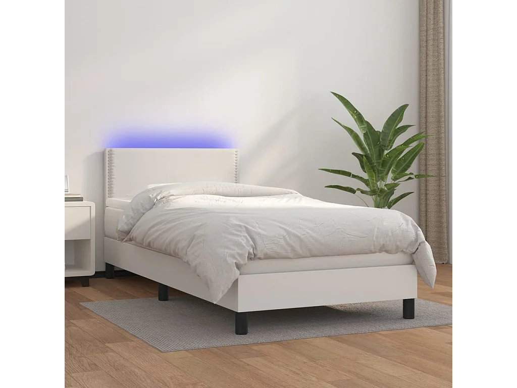 Ensemble complet boxspring - 80x200 cm + sommier à lattes de lit + matelas + LED Blanc SRGW12886