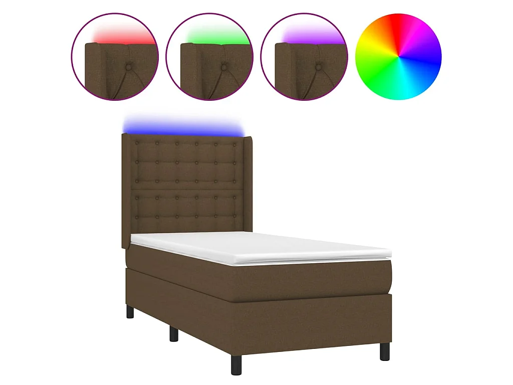 Cama continental c/ colchão/LED 80x200cm tecido castanho-escuro PT605628