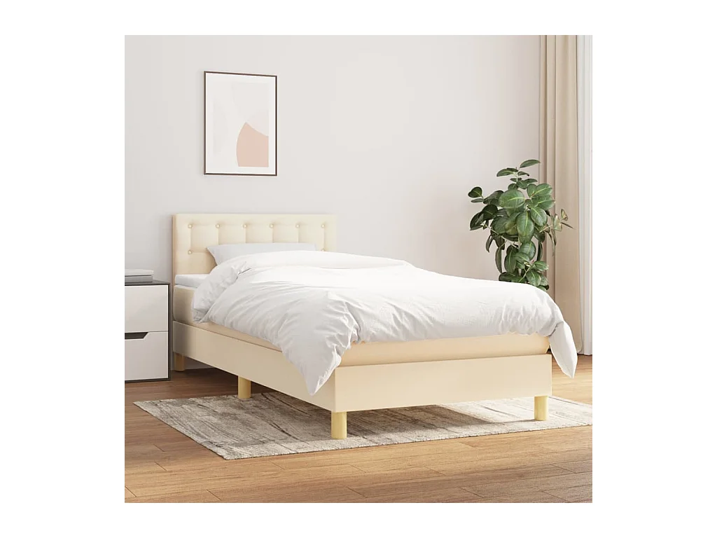 Ensemble complet boxspring - 100x200 cm + sommier tapissier + matelas Crème Tissu SRGW48027