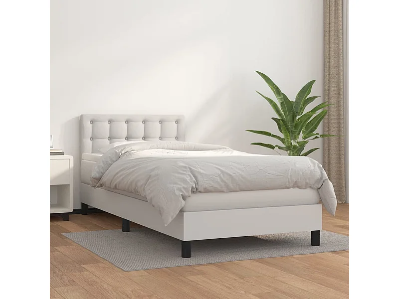 Cama continental com molas+ colchão 80x200 cm couro artificial branco PT426991