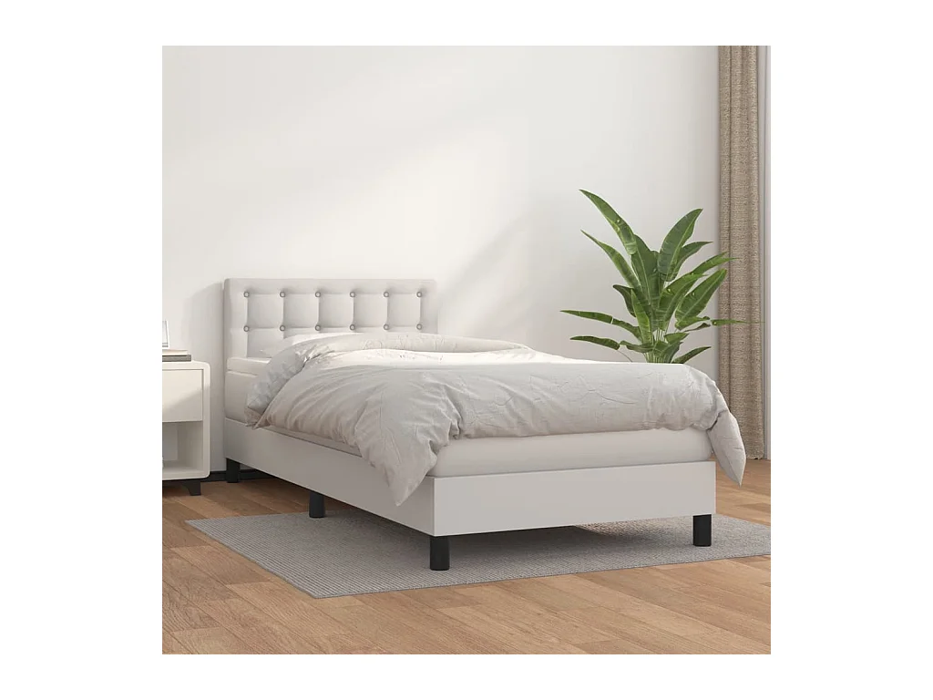 Ensemble complet boxspring - 80x200 cm + sommier tapissier + matelas Blanc Similicuir SRGW99685