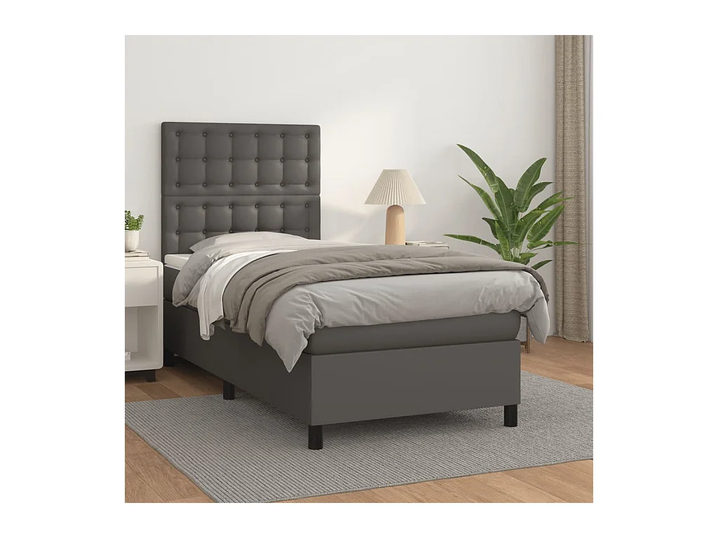 Ensemble complet boxspring - 80x200 cm + sommier tapissier + matelas Gris Similicuir SRGW49217