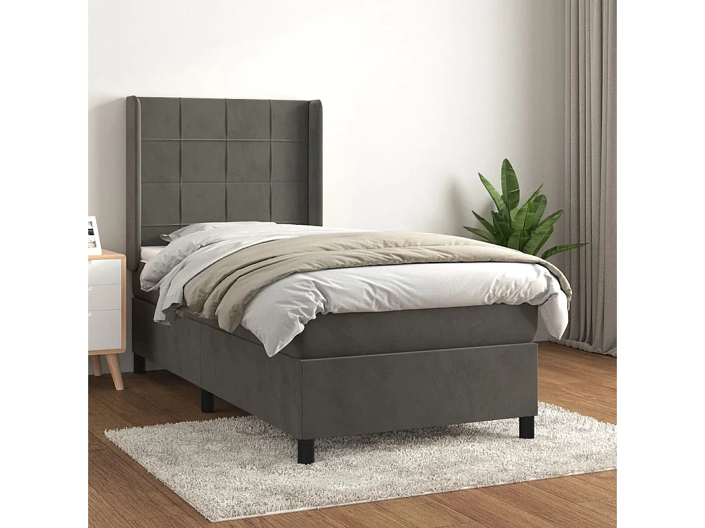 Cama continental com molas+ colchão 80x200 cm veludo cinza-escuro PT513159